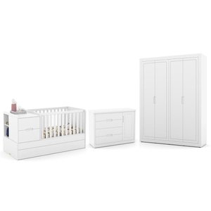Dormitório Completo Infantil Tutto New 4 Portas, Cômoda e Berço Multifuncional Formare Branco Soft -
