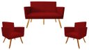 Ver imagem 1 de Kit Namoradeira + 2 Poltronas Decorativa Nina Suede Vermelho Pés Madeira Mz Decor