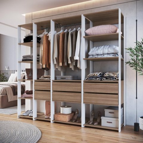 Guarda-Roupa Closet Modulado com 6 Gavetas 200cm Multimóveis Crpro-CLO007 Branco/Madeirado
