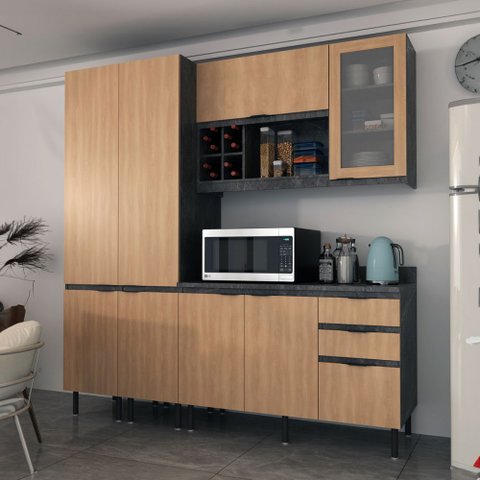 Cozinha Compacta Margarida Gavetas com Divisor de Talheres Mármore Lunar Freijó Tecnomobili