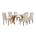 Ver imagem 1 de Conjunto Sala de Jantar 6 Cadeiras em Linho Off White, Mel