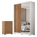 Ver imagem 1 de Guarda Roupa Casal Riva Branco Amêndola Touch Flex com Espelho e Pés e Cômoda Astral 4 Gavetas Am