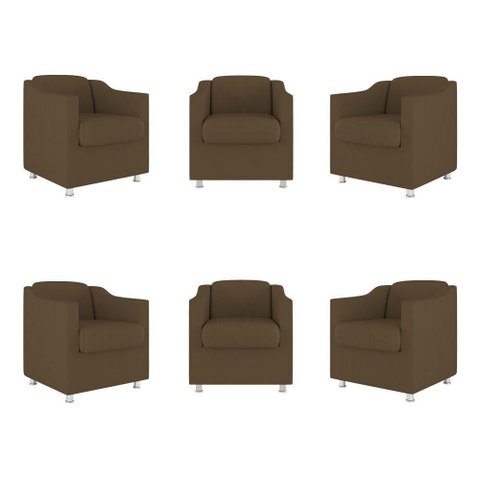 Kit 6 Poltronas Decorativas Tilla Consultório Recepção Sala Cor:marrom