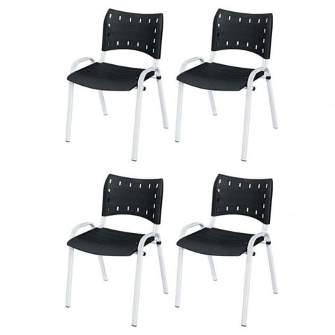 Cadeira Iso Base Branco Escola, Escritório Preto - Kit 4 Un