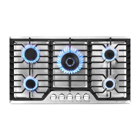 Cooktop a Gás Amzchef 36" com 5 Bocas Sabaf, Conversível Ng/lpg (inox)