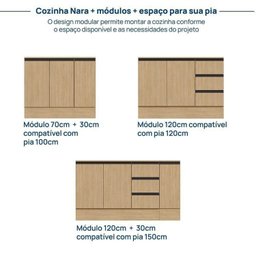 Cozinha Modulada 8 Peças 5 Aéreos 2 Balcões 1 Paneleiro Nara CabeCasa MadeiraMadeira - 15