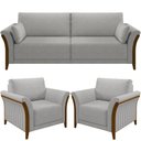 Ver imagem 1 de Kit Sofá 03 Lugares Sala Estar 222cm com 02 Poltronas Stefan Pés Madeira M03 Linho Cinza - Lyam Deco