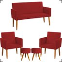 Ver imagem 1 de Kit Namoradeira Decorativa + 2 Poltronas Para Sala Reforçadas + 2 Puff Redondo Suede Bordô