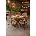 Ver imagem 4 de Mesa Redonda 1 Metro Madeira Maciça Ripado 5 Lugares