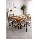 Ver imagem 5 de Mesa Redonda 1 Metro Madeira Maciça Ripado 5 Lugares