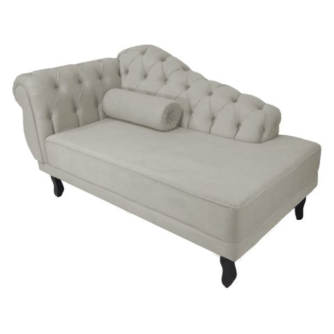 Recamier Decorativo Divã Larissa Lado Direito Couro Bege Pés Madeira Ms Decor