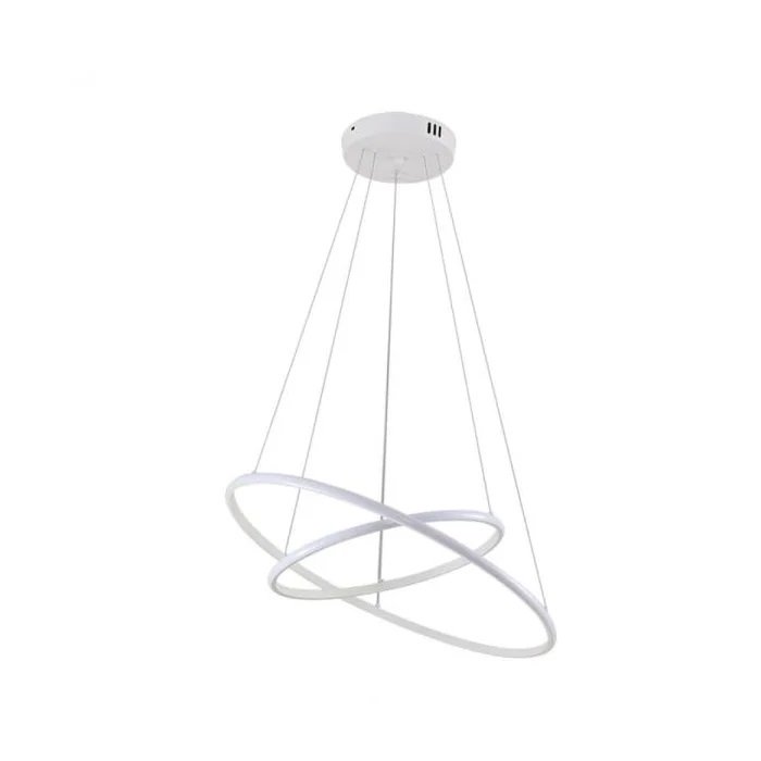 Lustre Pendente Moderno Anéis 60cm Led 45w 2 Arcos Branco para Sala de Estar Mesa de Jantar Equipe L