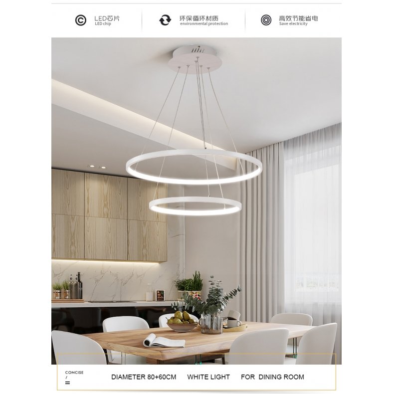 Lustre Pendente Moderno Anéis 60cm Led 45w 2 Arcos Branco para Sala de Estar Mesa de Jantar Equipe L - 2