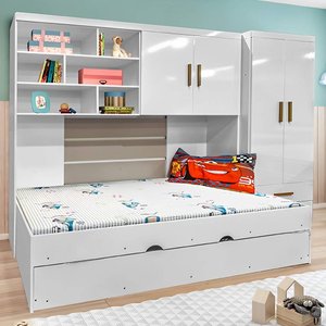 Jogo de Quarto Chiara 4 Peças - Roupeiro 2 Portas, Módulo Aéreo e Cama com Auxiliar - Phoenix Baby