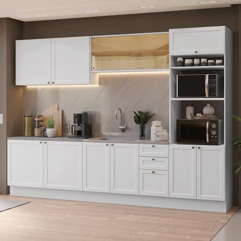 Armário de Cozinha Completa 310 Cm Vik Madesa 01 Branco