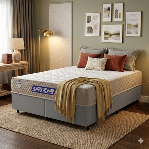 Cama Box + Colchão Gazin de Espuma D60 Double Face Force Plus Queen 158 cm