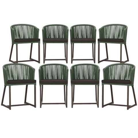 8 Cadeiras de Jantar Área Noronha em Alumínio com Pintura Marrom Corda Náutica Estofado 9 Trama Orig