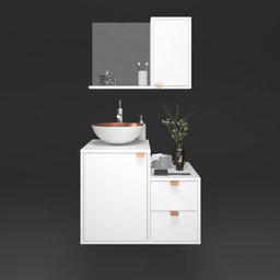 Conjunto de Banheiro Completo 60cm Gabinete com Armário + Cuba + Espelheira Branco com Cobre Nuestra - 2