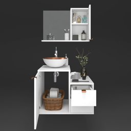 Conjunto de Banheiro Completo 60cm Gabinete com Armário + Cuba + Espelheira Branco com Cobre Nuestra - 4