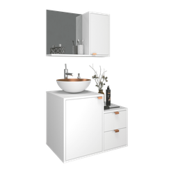 Conjunto de Banheiro Completo 60cm Gabinete com Armário + Cuba + Espelheira Branco com Cobre Nuestra - 6