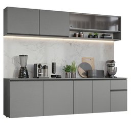Armário de Cozinha Completa Suspenso 240cm Cinza Nice Madesa 04 - 3