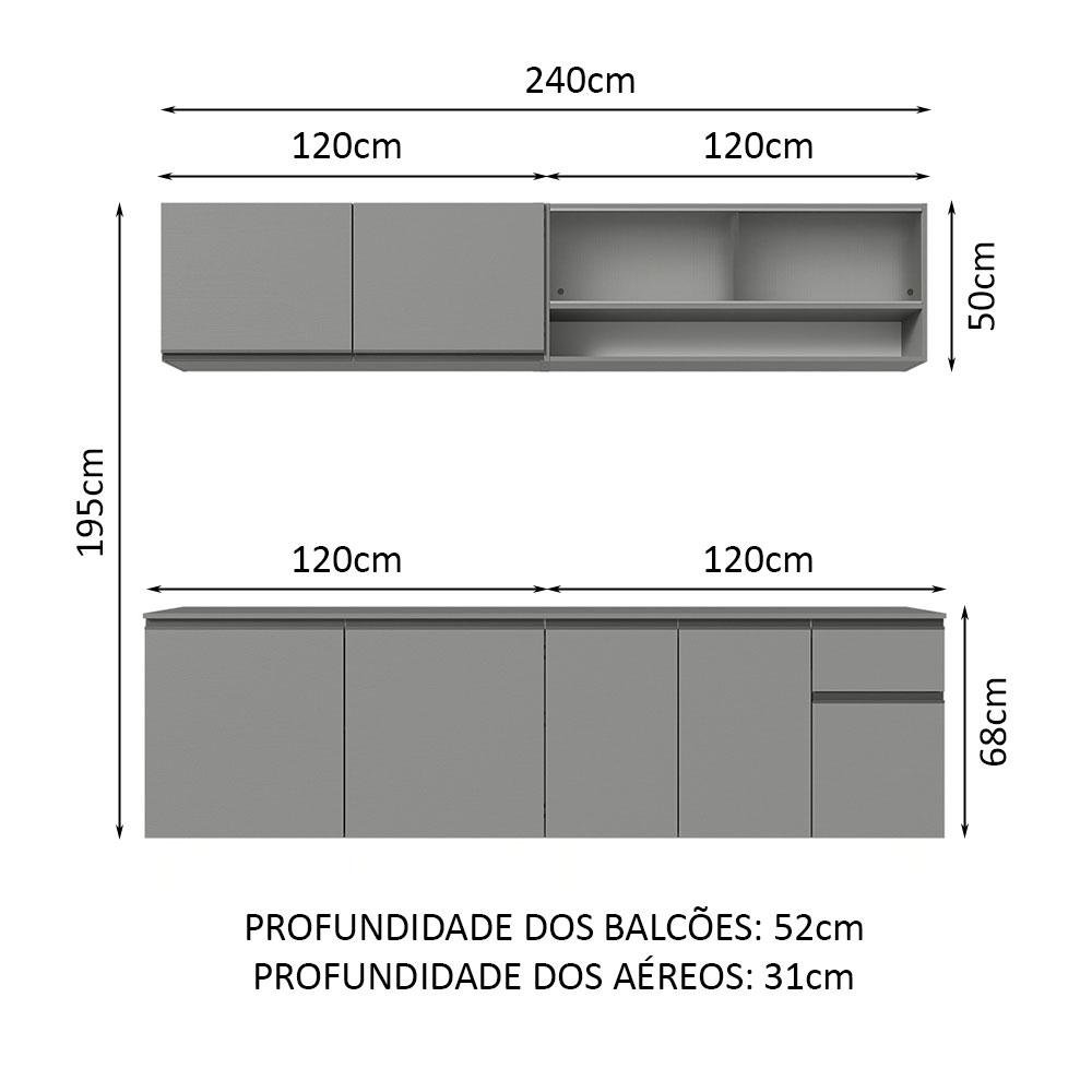 Armário de Cozinha Completa Suspenso 240cm Cinza Nice Madesa 04 - 4