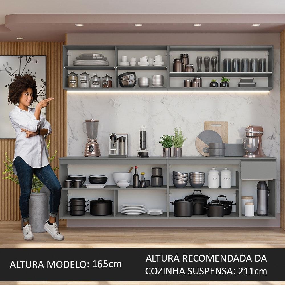 Armário de Cozinha Completa Suspenso 240cm Cinza Nice Madesa 04 - 6