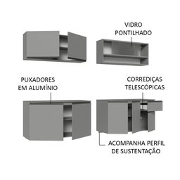 Armário de Cozinha Completa Suspenso 240cm Cinza Nice Madesa 04 - 5