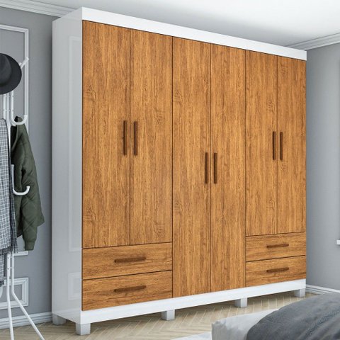 Guarda-roupa Casal Mondo 6 Portas 4 Gavetas com Pés Branco/cinamomo - Pnr Móveis