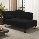 Ver imagem 1 de Divã Recamier Lavínia Clássico 120cm Capitonê com Pés de Madeira Courino Preto - Desk Design