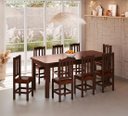 Ver imagem 4 de Mesa com 8 Cadeiras de Madeira 200x88 Castanho com Estofado Marrom Nemargi