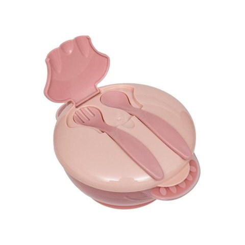 Kit Refeição com Divisória e Ventosa + Talher Rosa Buba