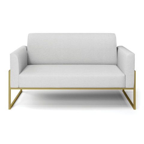 Sofá Namoradeira Base Industrial Alta Dourado Marisa Linho Cinza A05 D03 - D\'rossi