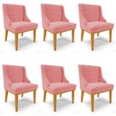 Ver imagem 1 de Kit 6 Cadeiras Estofadas para Sala de Jantar Base Fixa de Madeira Castanho Lia Suede Rosê - Ibiza