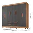 Ver imagem 4 de Guarda Roupa Casal Lite 8 Portas e 4 Gavetas Nature/cinza - Móveis Leão