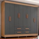 Ver imagem 2 de Guarda Roupa Casal Lite 8 Portas e 4 Gavetas Nature/cinza - Móveis Leão