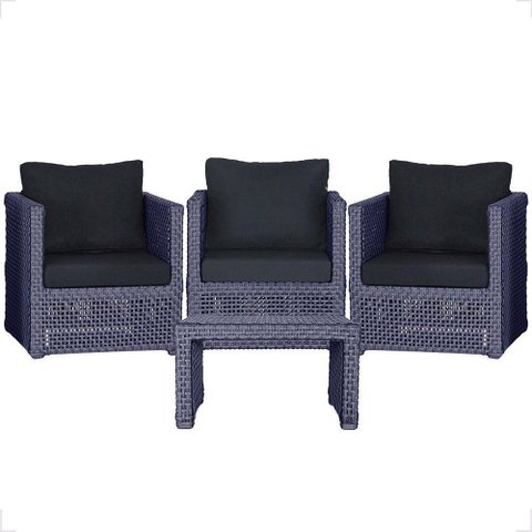 Mesa e 3 Poltronas Madri Corda Náutica Estofado 12 Trama Azul