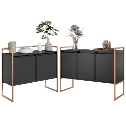 Conjunto Buffet Industrial 2 e 3 Portas Preto Cobre