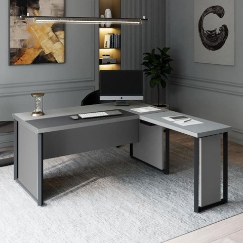 Mesa em L Executiva Diretor Direita 160cm x 170cm com Caixa de Tomadas e Porta Objetos F5 Office