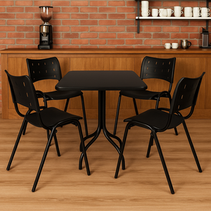 Jogo Mesa 70x70 Preta para Sorveterias e Restaurantes com 4 Cadeiras Iso Preta