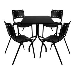 Jogo Mesa 70x70 Preta para Sorveterias e Restaurantes com 4 Cadeiras Iso Preta - 2