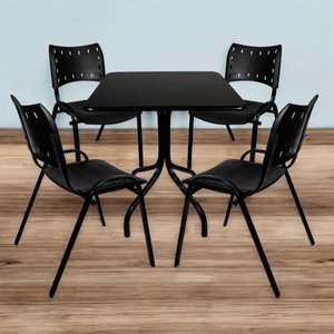 Jogo Mesa 70x70 Preta para Sorveterias e Restaurantes com 4 Cadeiras Iso Preta