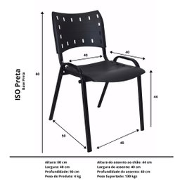 Jogo Mesa 70x70 Preta para Sorveterias e Restaurantes com 4 Cadeiras Iso Preta - 8