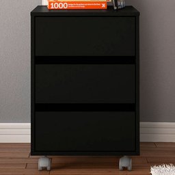 Mesa de Cabeceira Mauá 3 Gavetas com Rodízios Preto - Politorno - 1