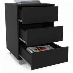 Mesa de Cabeceira Mauá 3 Gavetas com Rodízios Preto - Politorno - 3