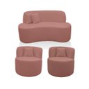 Ver imagem 2 de Kit 2 Poltrona com Sofá Curvo 2 Lugares Feijão Forma Orgânica 1,50 Bouclé Maranata