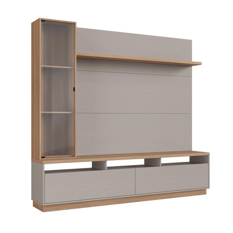 Estante para TV até 65" com Cristaleira e LED 200x183cm Fume/Freijó 3200