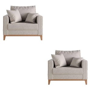 Kit 2 Poltrona Beny Pés e Base em Madeira Linho Cru - Fm