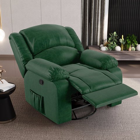 Poltrona do Papai Reclinável Sala de Cinema Madrid Glider Manual Giratória Massagem USB PU Verde Mus