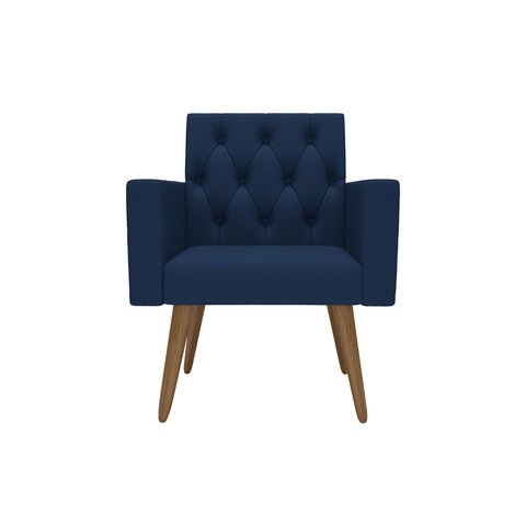 Poltrona Capitonê Reforçada para Sala Toque de Luxo Corino Azul-marinho